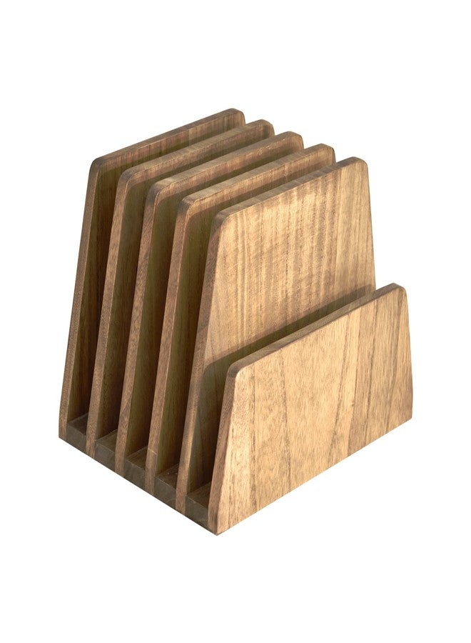 KIRIGEN Wooden Desk Mail Organizer 5 Slots File Paper Holder Desktop Wood Document Letter Holder Organizer for Home Office Dark Brown (5KWJJ-DBR) - Image 1